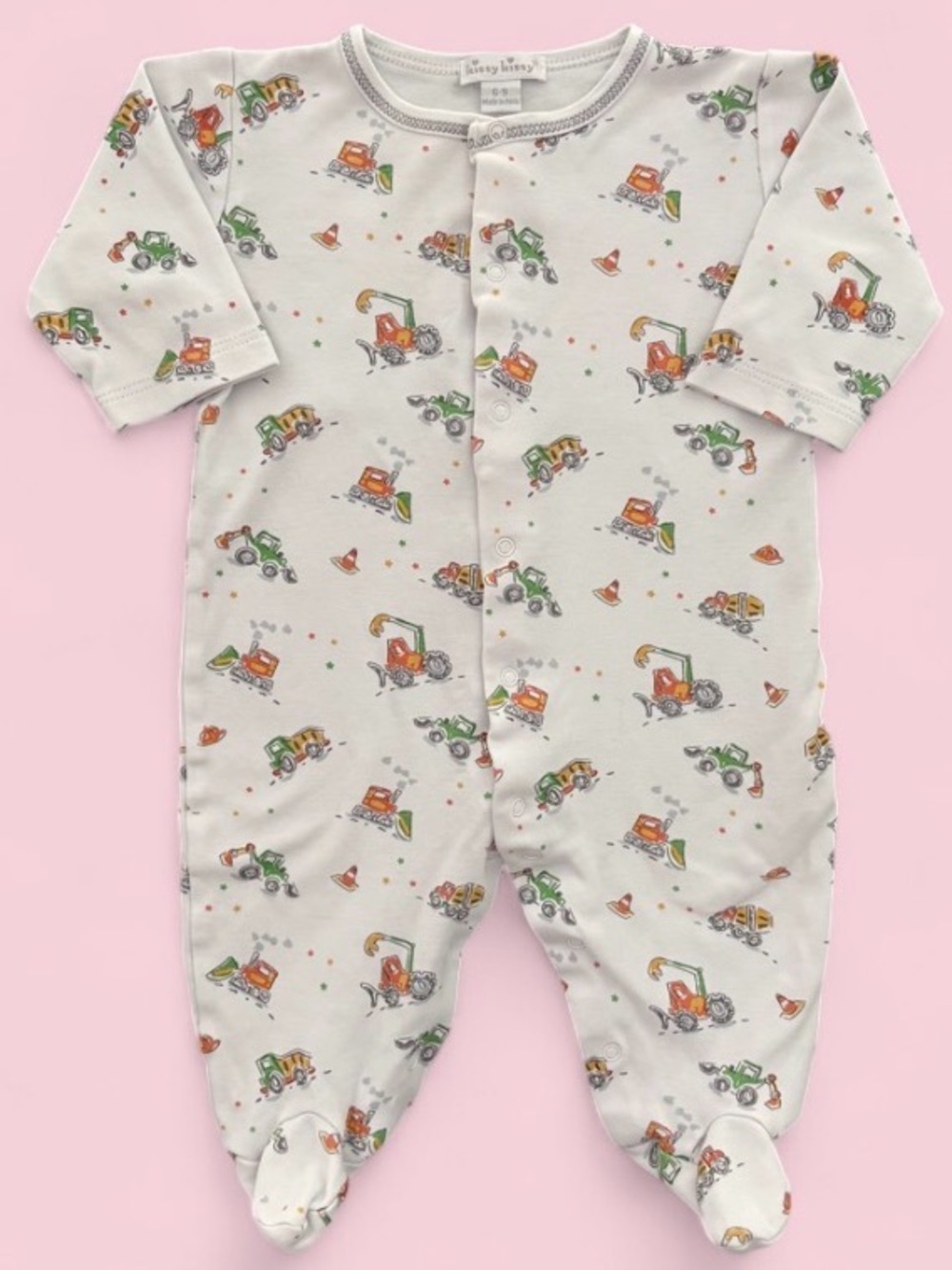 Kissy Kissy Construction Print Footed Sleeper | 6-9 Months | Pima Cotton